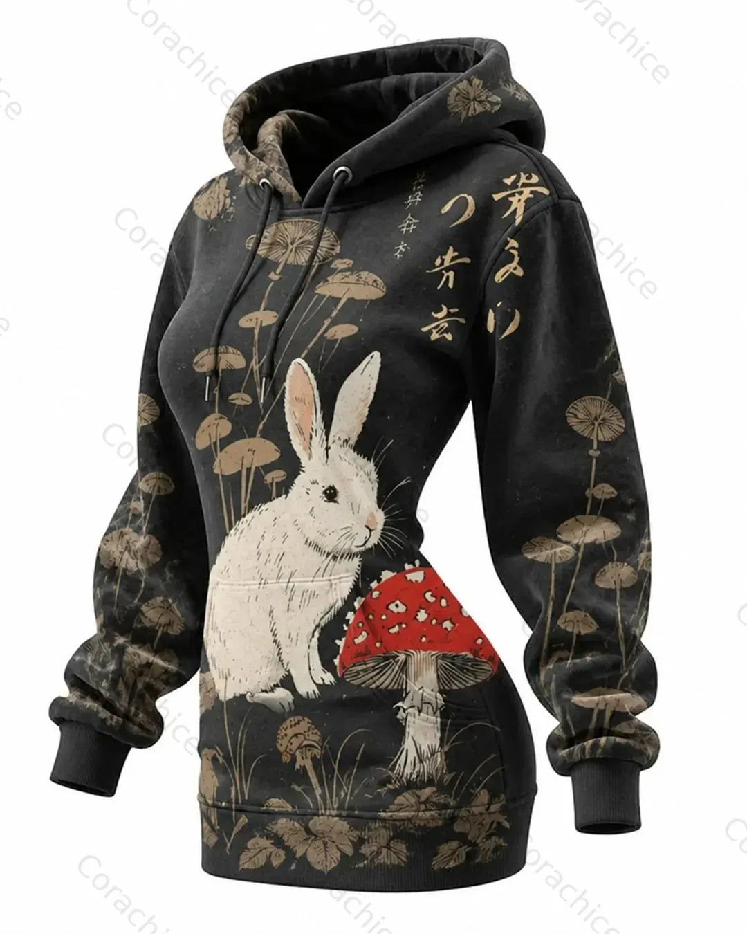 Cardydony Women's Fall and Spring Japanese-Style Printed Long-Sleeve Hooded Sweatshirt Dress