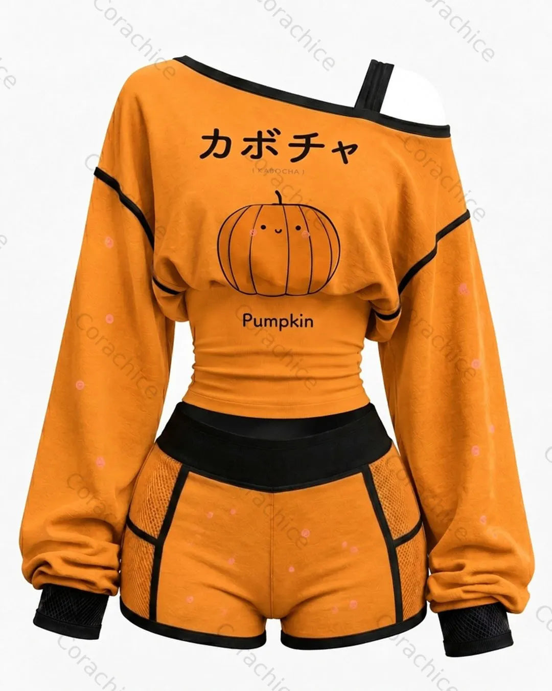 Cardydony Women's Japanese-Style Pumpkin-Print Fitted Hooded Jumpsuit