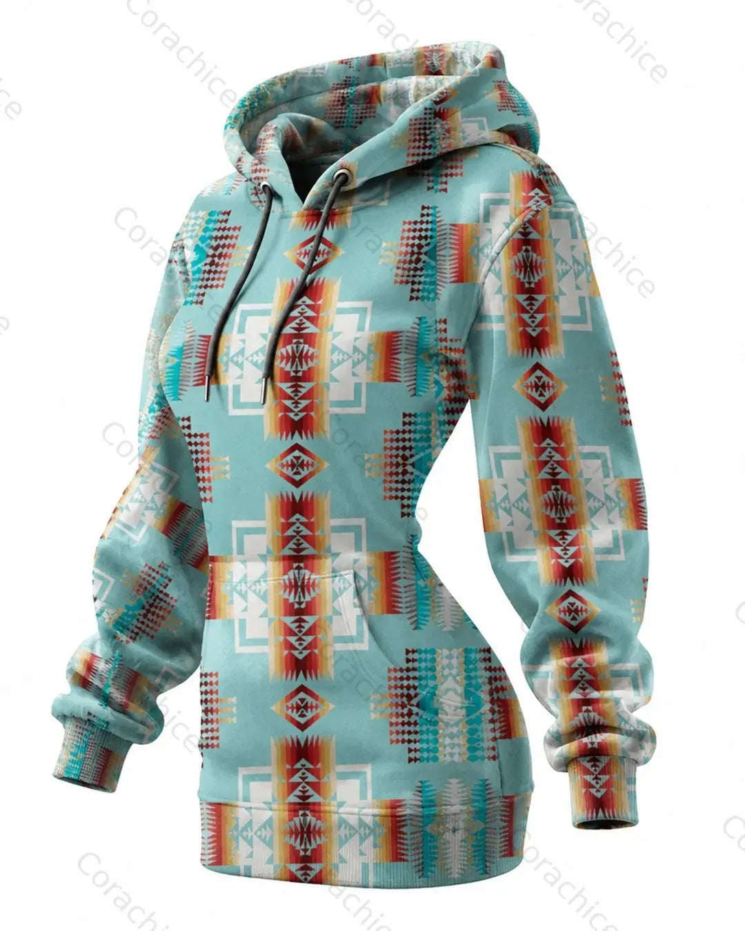 Cardydony Women's Western-Style Pendleton-Print Hooded Sweatshirt Dress