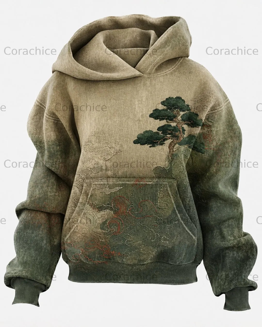 Cardydony Men's Japanese-Style Printed Casual Hooded Sweatshirt