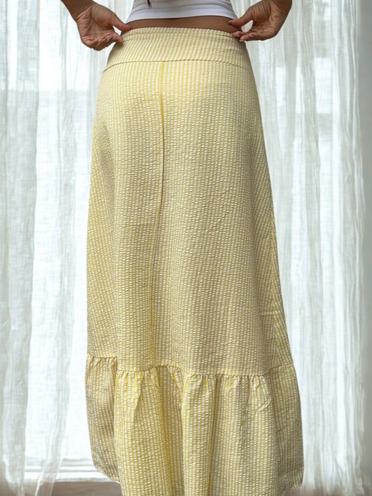Cardydony Women's Yellow High Waisted Ruffle Midi Skirt – Flowy Summer Beach Skirt for Women