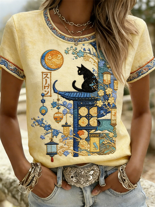 Cardydony Black Cat Japanese Scene Inspired T Shirt