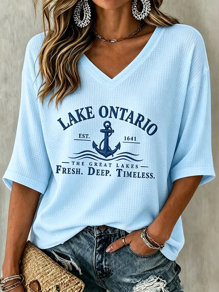 Cardydony Women's Retro Lake Ontario Print T-shirt