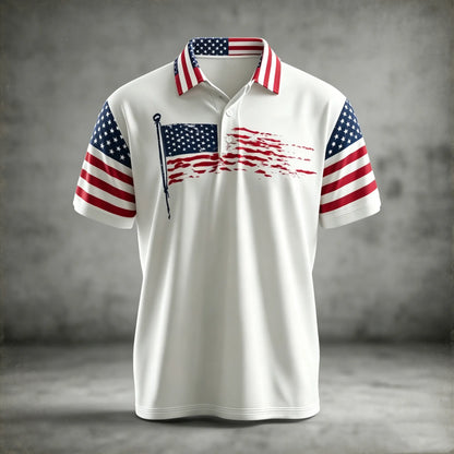 Cardydony Men's Simple Polo Shirt With American Flag Print 1
