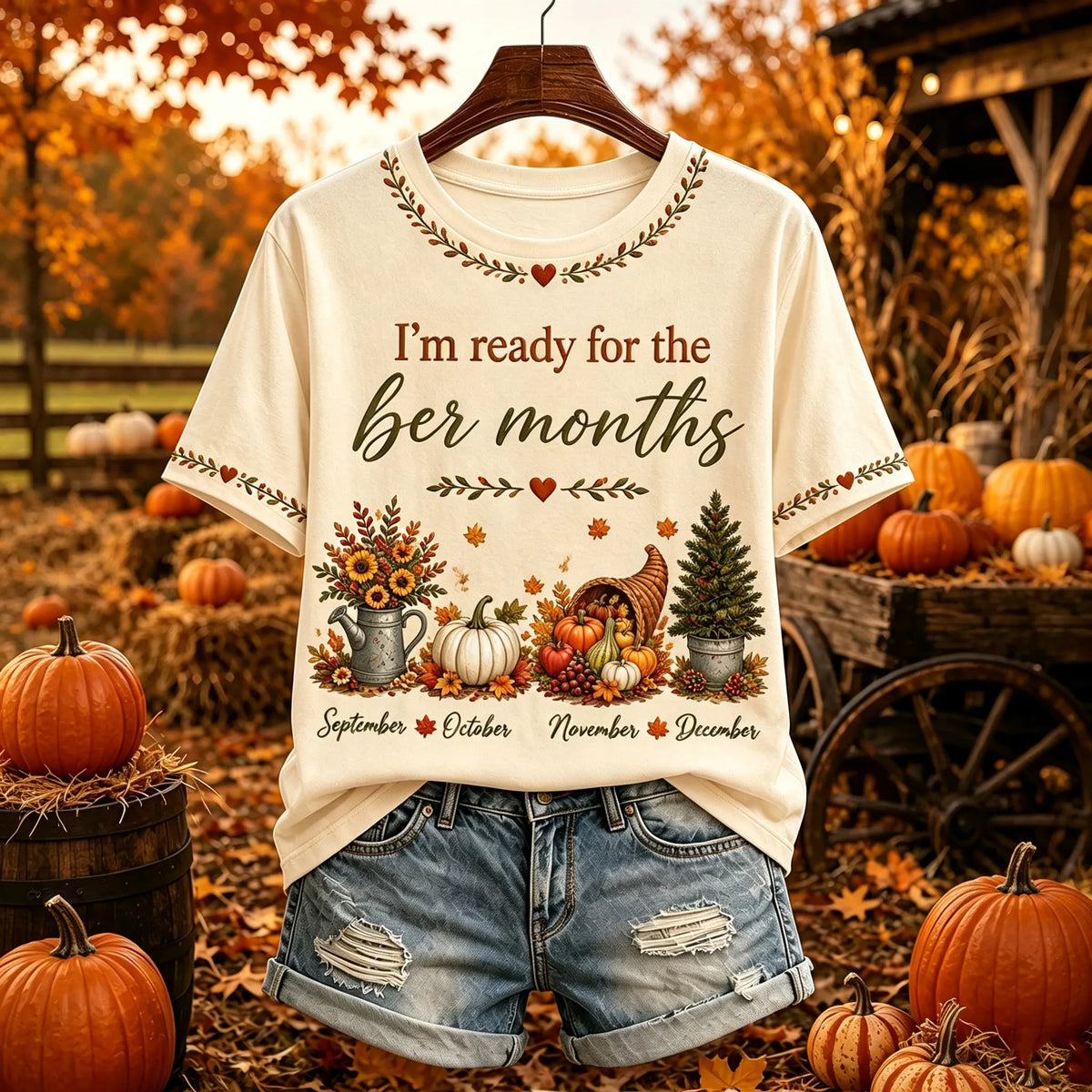 Cardydony Women's Retro "i'm Ready For The Ber Months" Printed Casual T-shirt