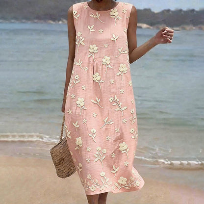 Cardydony Women's Casual Floral Print Round Neck Dress