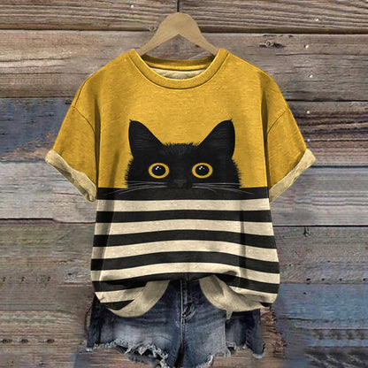 Cardydony Women's Cute Cat Print Casual T-shirt