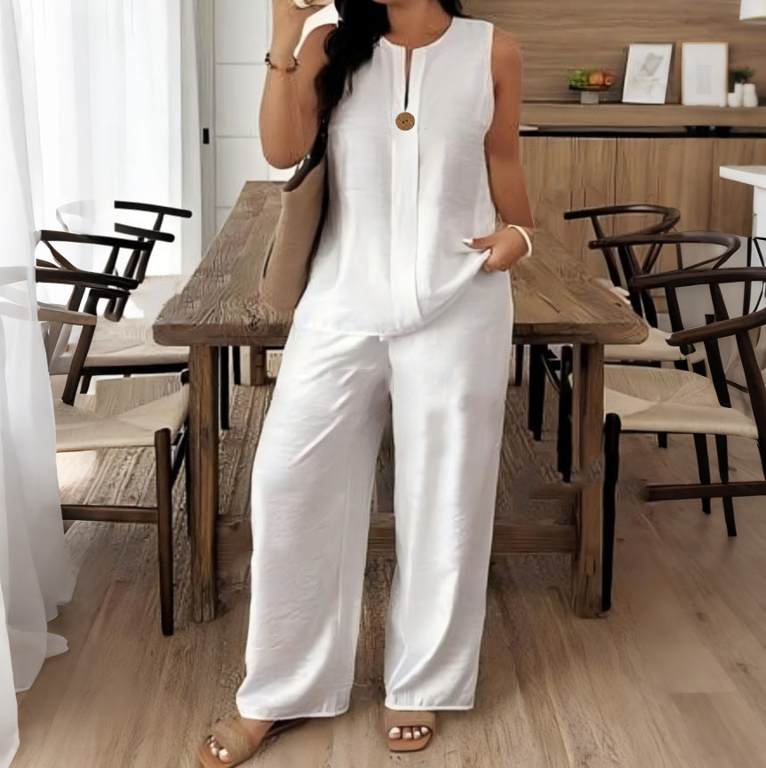 Cardydony Loose Top Casual Wide Leg Pants Linen Two Piece Set