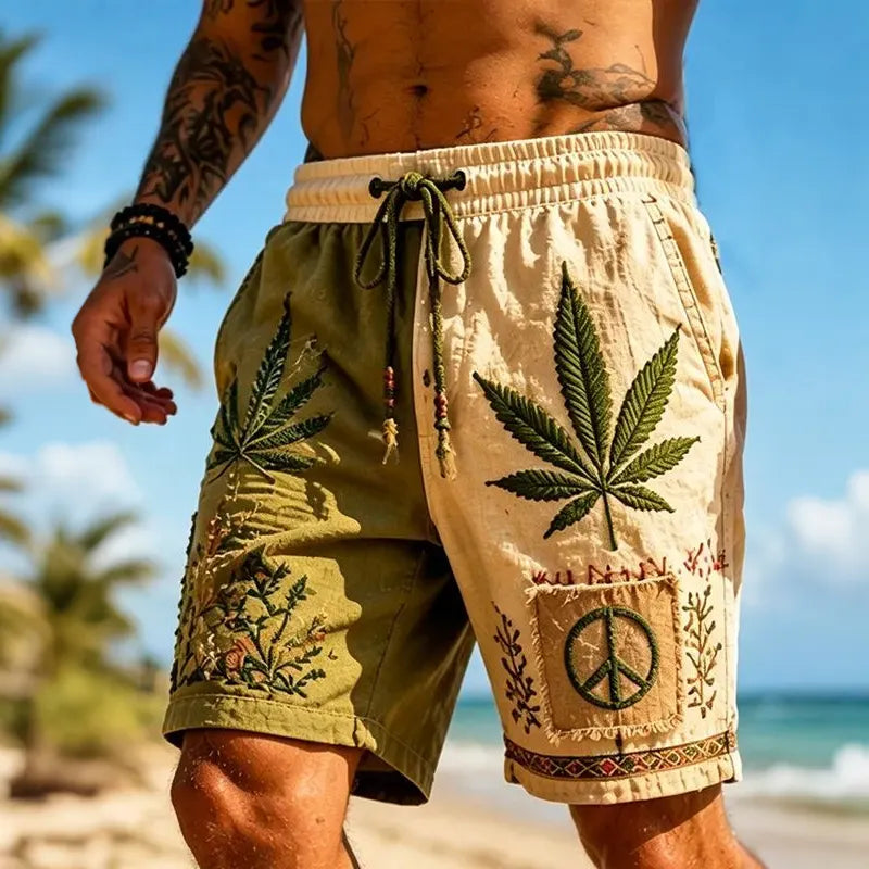 Cardydony Men's Retro Hippie Casual Color Block Shorts