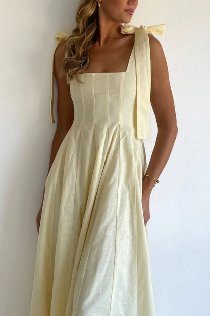 Cardydony Women's Solid Color Sleeveless Tie-up Suspender Elegant Patchwork Maxi Dress