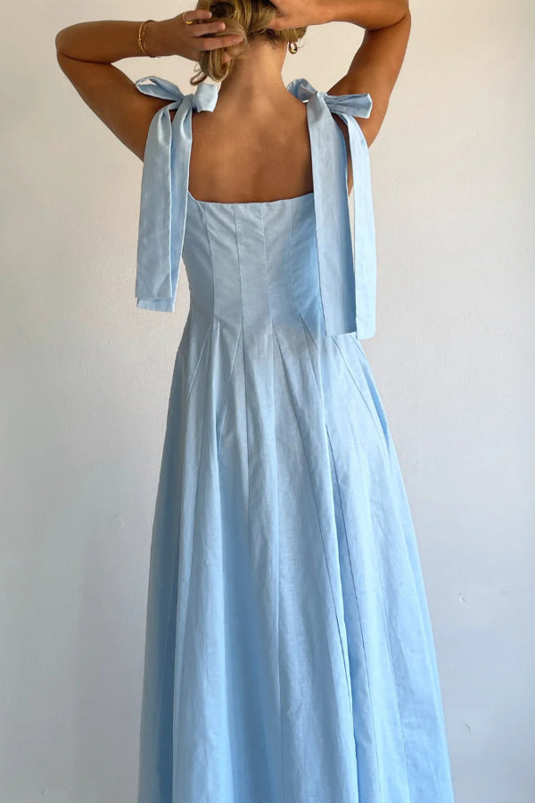 Cardydony Women's Solid Color Sleeveless Tie-up Suspender Elegant Patchwork Maxi Dress