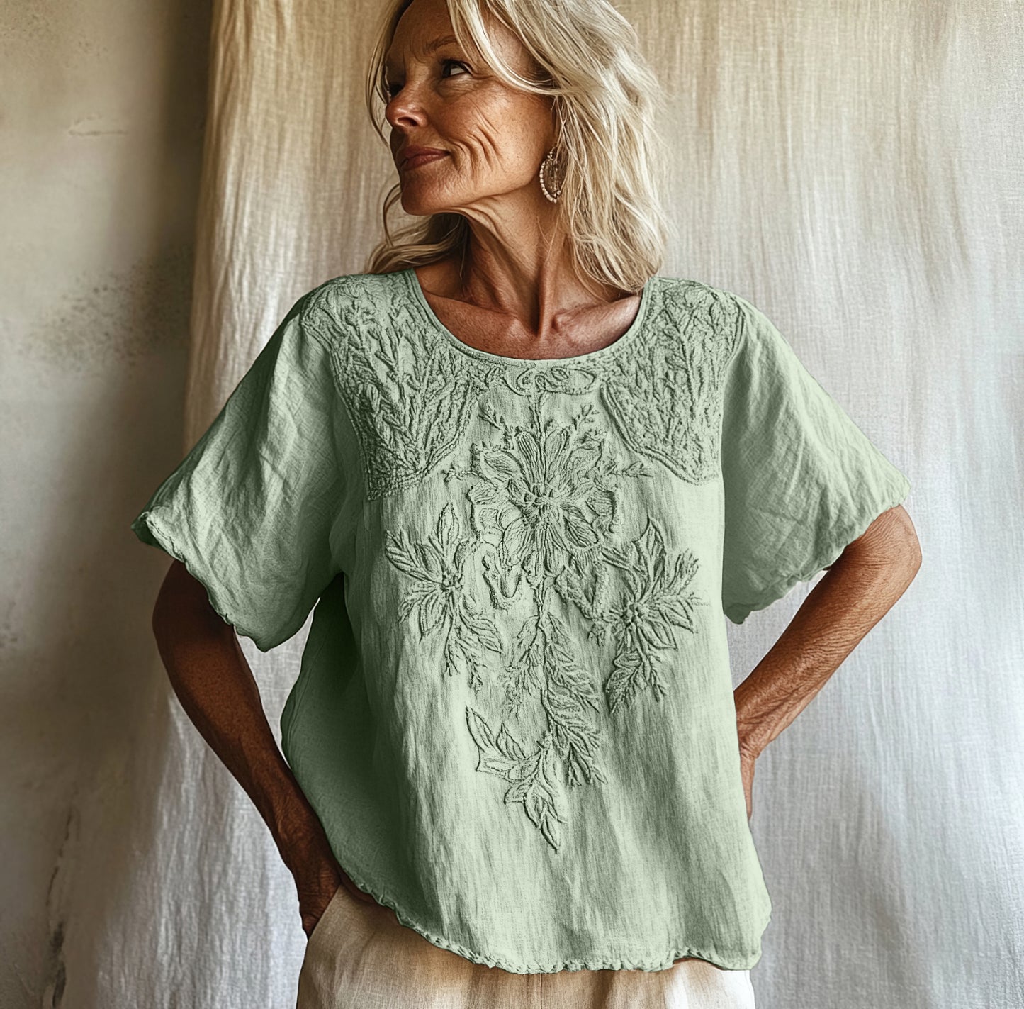 Cardydony Vintage Floral Art Cotton Linen Comfy Shirt