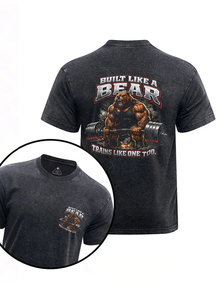 Cardydony Built Like A Bear Printed Washed Gym Shirt