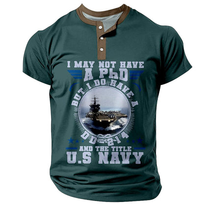 Cardydony Men's Retro Us Navy Veteran Graphic Print Henley T-shirt
