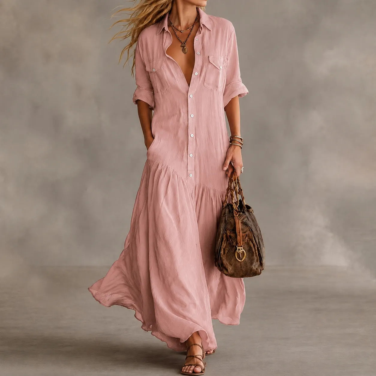 Cardydony Vacation  Loose  Long Shirt Dress Maxi Dress