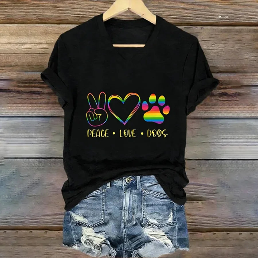 Cardydony Peace And Dogs Color Printed T-shirt