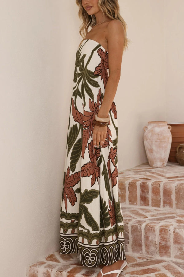Cardydony Women's Botanical Print Sleeveless Off-shoulder Resort-style Loose Maxi Dress