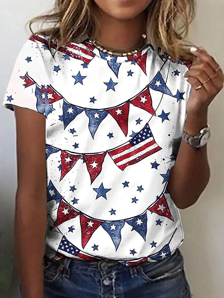 Cardydony Women's Retro American 250th Anniversary Round Neck T Shirt