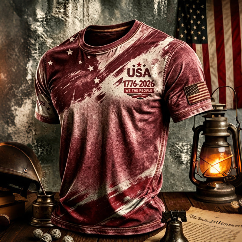 Cardydony Men's Retro Independence Day Art Print Crew Neck Short Sleeve T-shirt