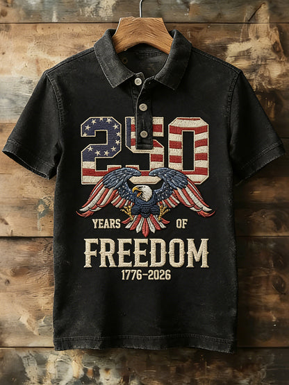 Cardydony Men's American Flag Inspired 250th Vintage Washed Polo Shirt