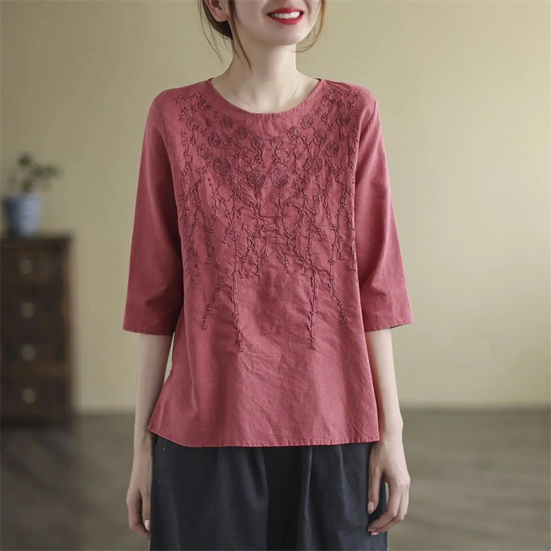 Cardydony Heavily Embroidered Floral Loose-fit Crewneck Top