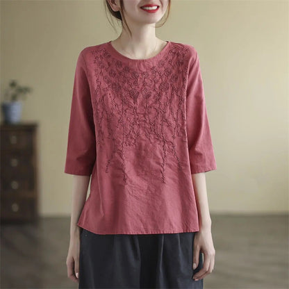 Cardydony Heavily Embroidered Floral Loose-fit Crewneck Top