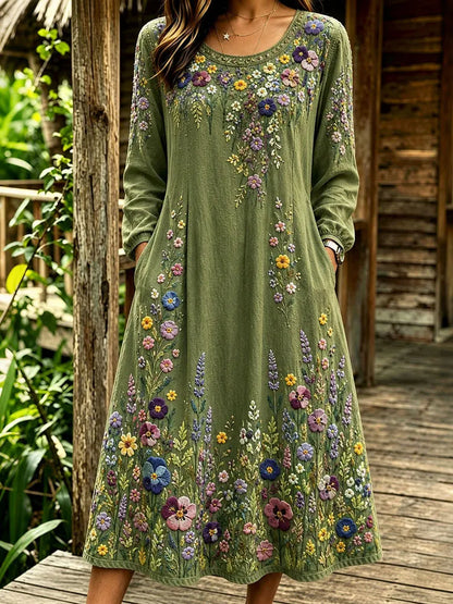 Cardydony Women's Retro Casual Vacation Bohemian Cotton Linen Dress