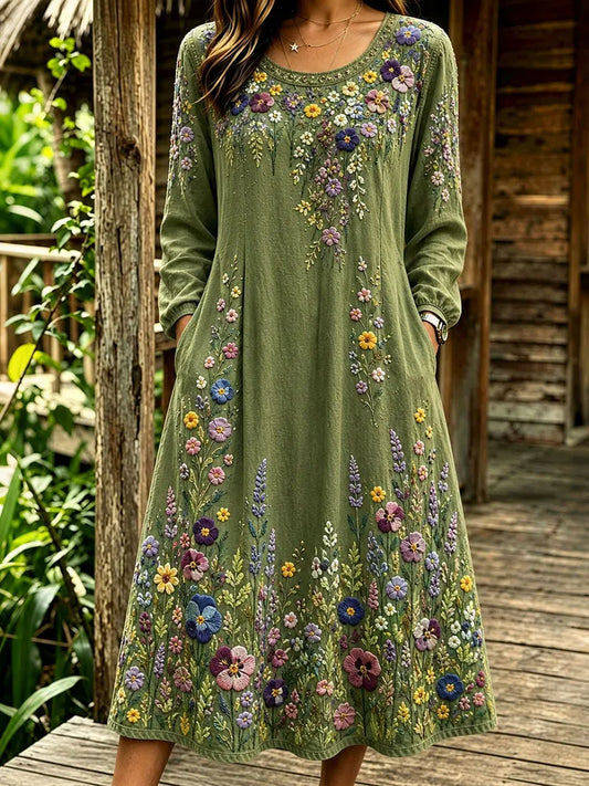 Cardydony Women's Retro Casual Vacation Bohemian Cotton Linen Dress
