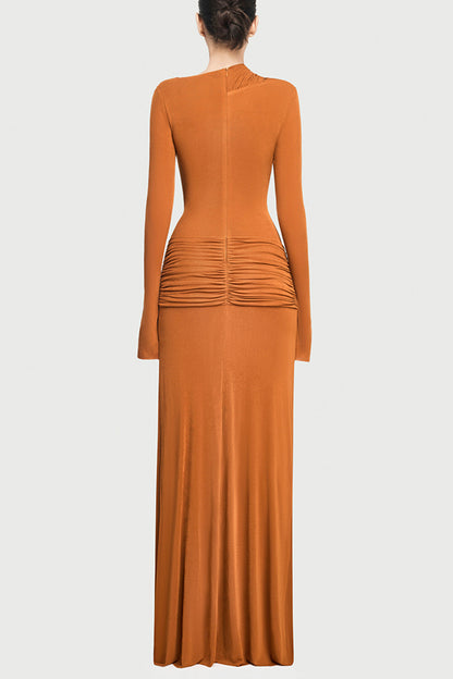 Cardydony Women's Stylish Long-sleeved Slim-fit Pleated Elegant Maxi Dress