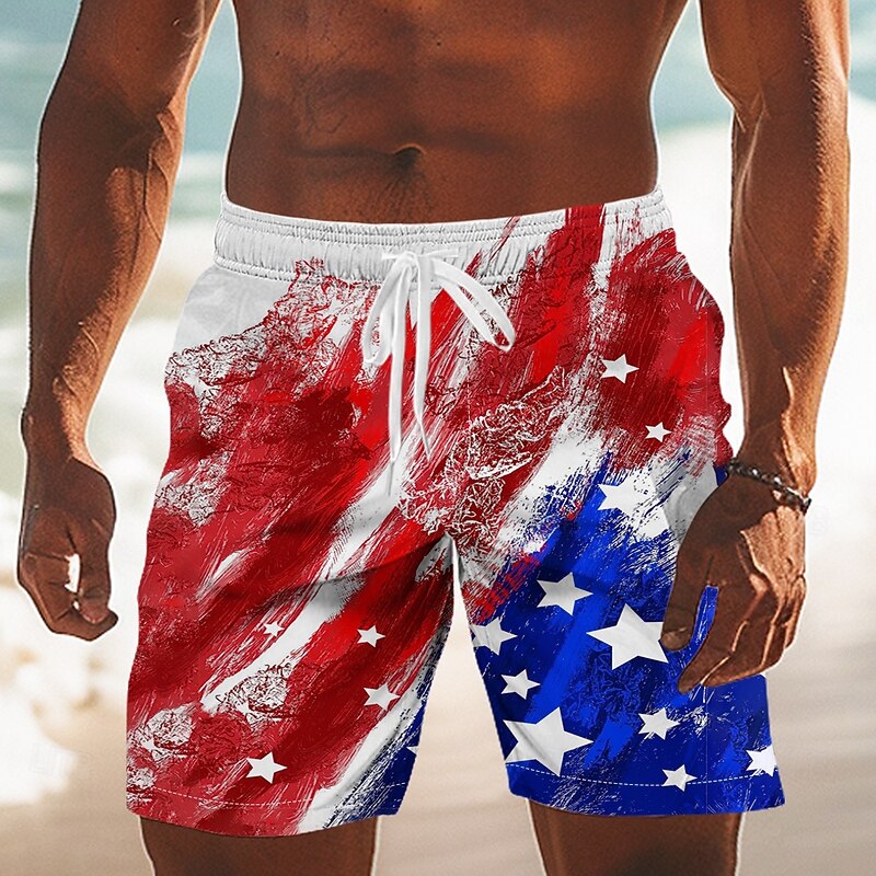 Cardydony Men's Casual Us Flag Patriotic Print Shorts