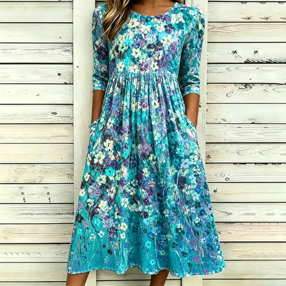 Cardydony Women's Retro Bohemian Japanese Art Floral Print Dress
