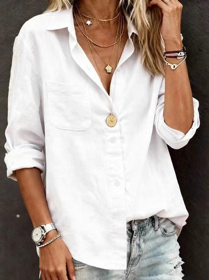 Cardydony Casual Cotton Pocket Long Sleeve Shirt