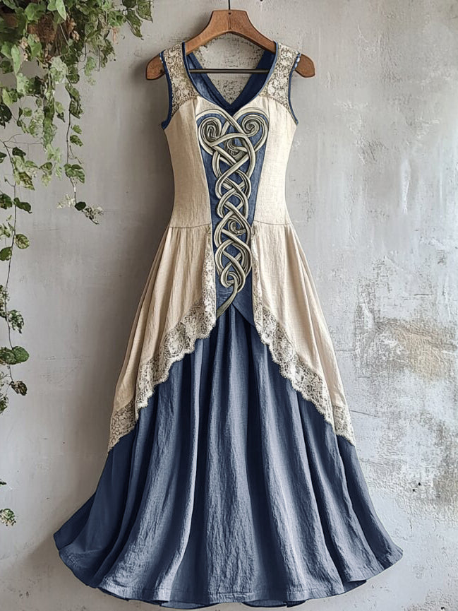 Cardydony Viking Tribal Celtic Knot Art Lace Linen Tank Dress