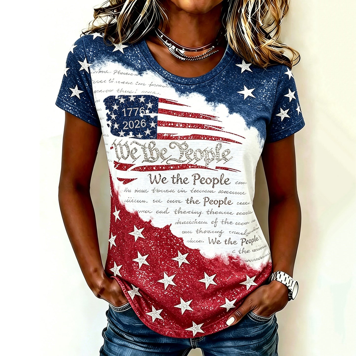 Cardydony Women's Vintage Independence Day We The People 1776-2026 Art Casual Tops