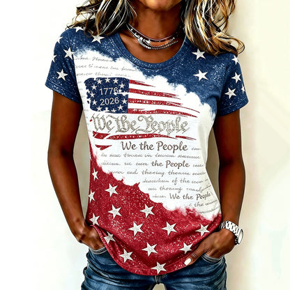 Cardydony Women's Vintage Independence Day We The People 1776-2026 Art Casual Tops