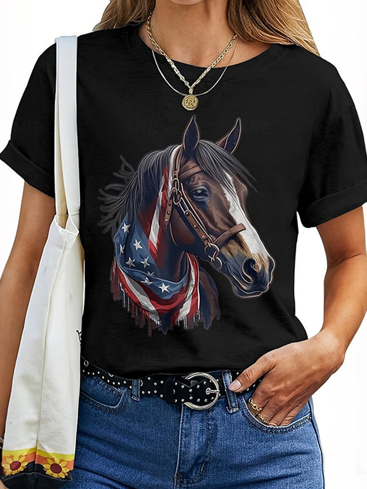 Cardydony Women's American 250th Anniversary Round Neck T Shirt