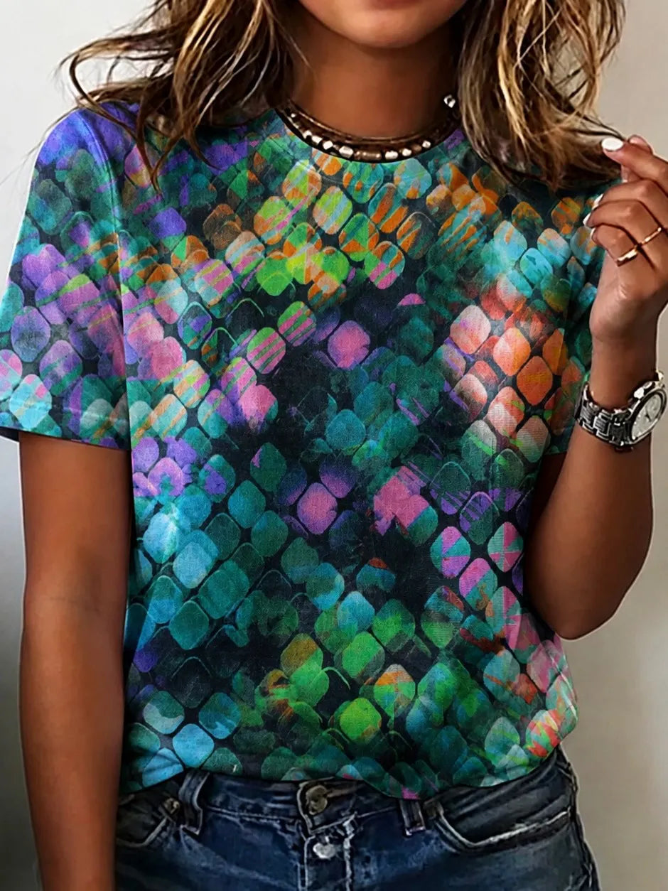 Cardydony Women's Retro Bohemian Hippie Geometric Print T-shirt