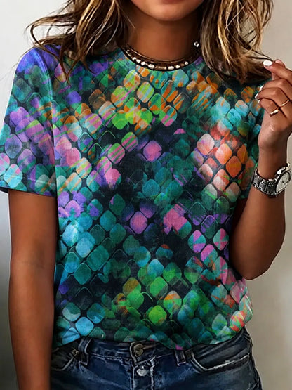 Cardydony Women's Retro Bohemian Hippie Geometric Print T-shirt