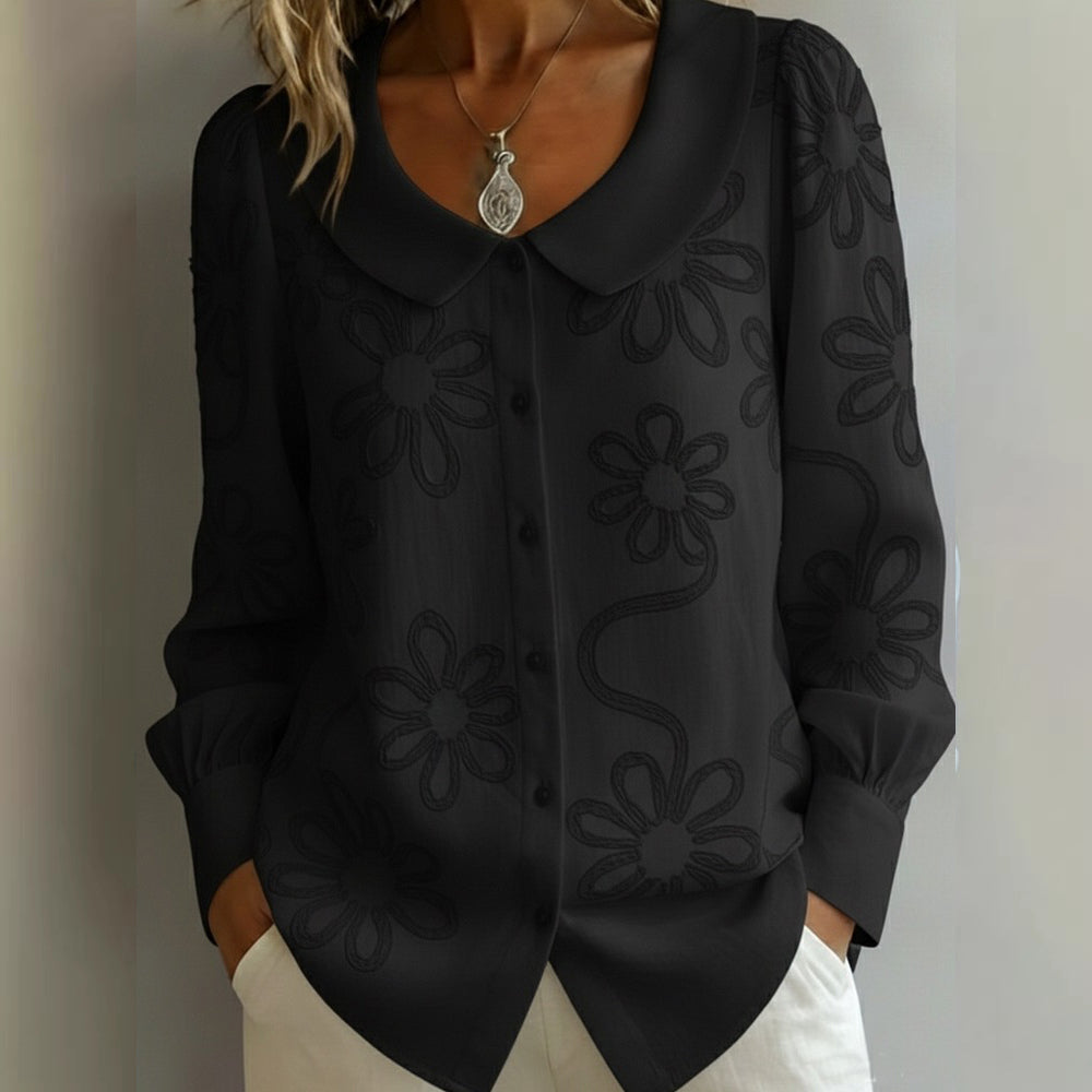 Cardydony Vintage Floral Pattern Peter Pan Collar Cozy Shirt
