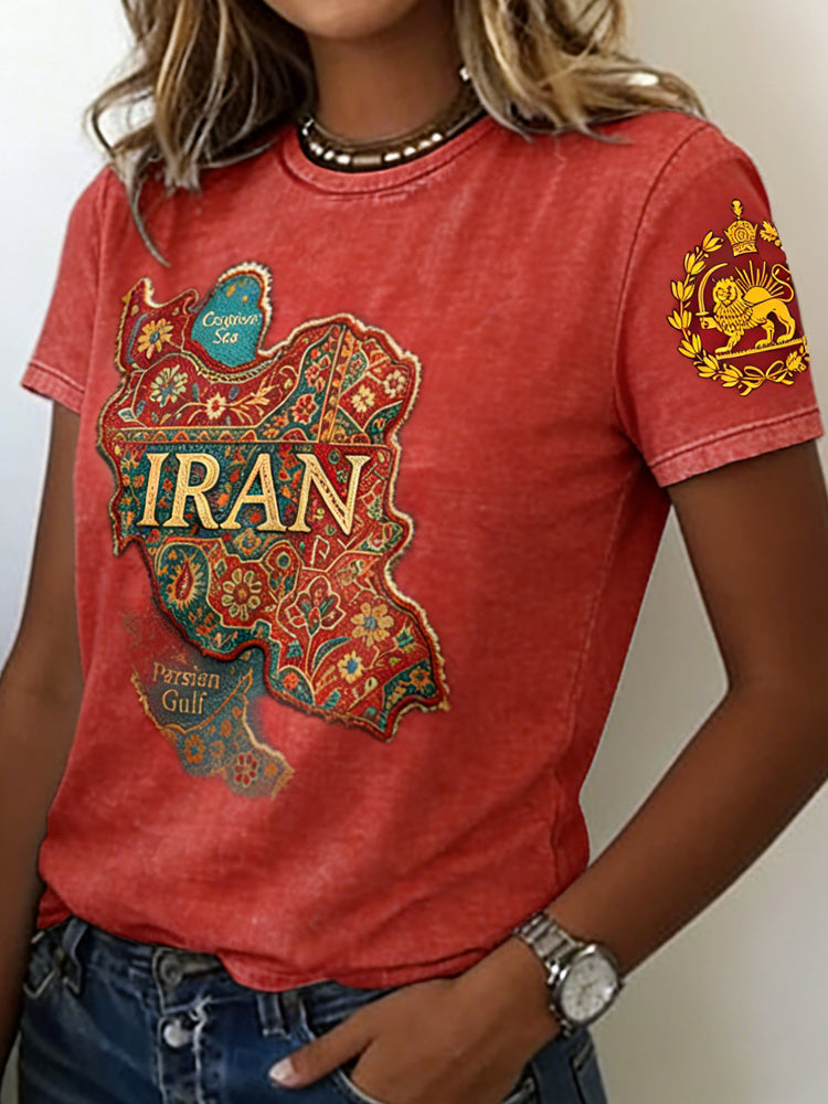 Cardydony Vintage Iran Persian Pattern Map Washed T Shirt