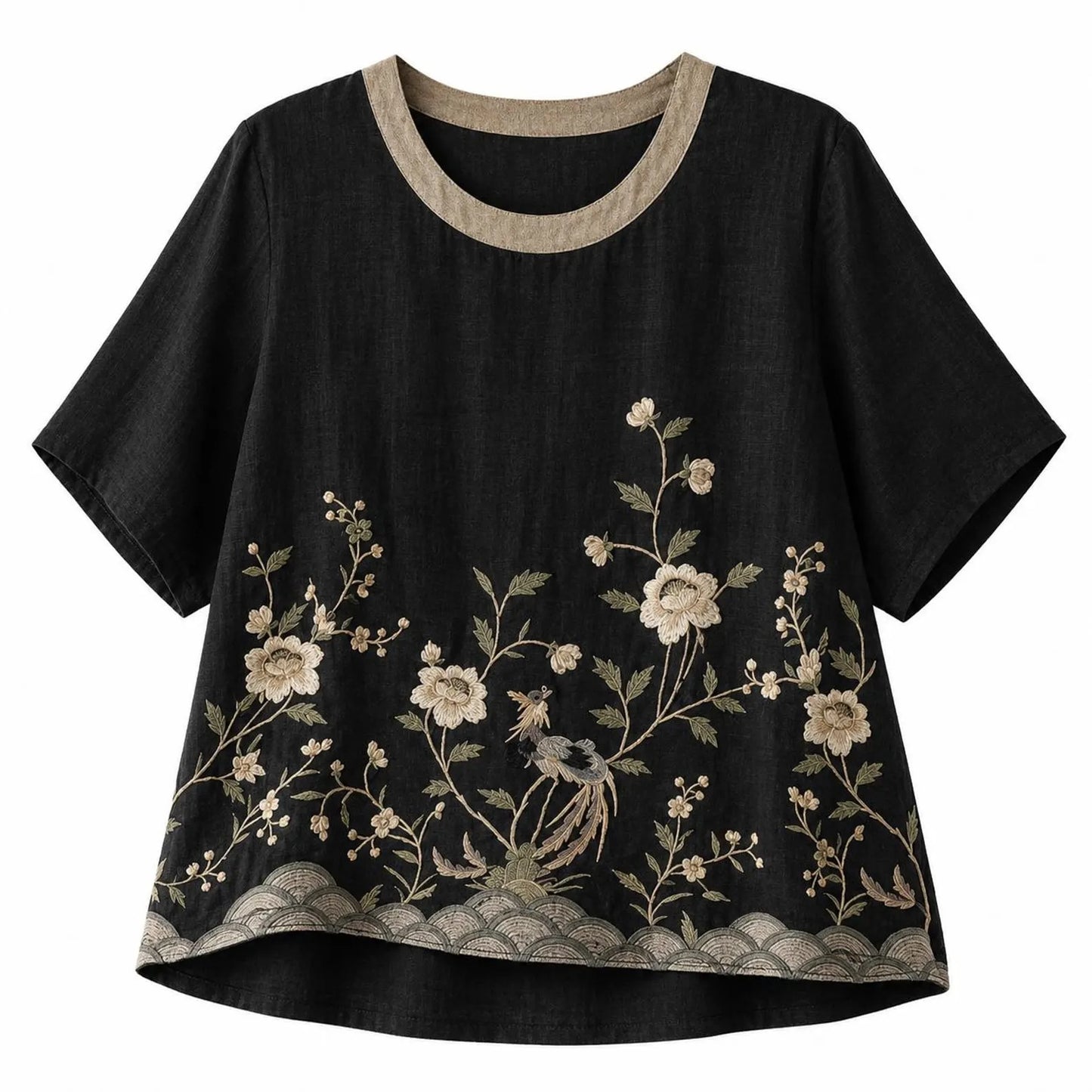 Cardydony Women's Summer Floral In Macarons Colorful Art Linen Blend Short Sleeve Tops
