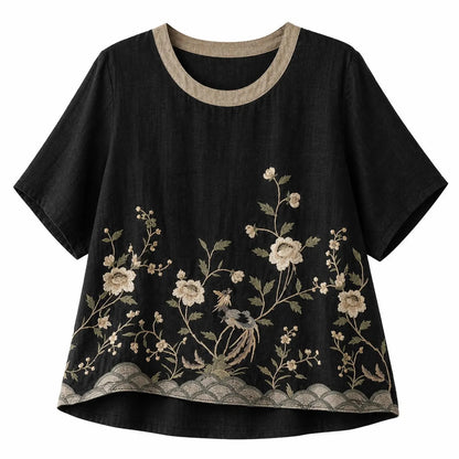 Cardydony Women's Summer Floral In Macarons Colorful Art Linen Blend Short Sleeve Tops