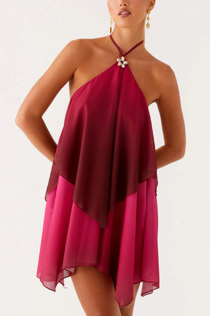 Cardydony Women's Fashionable Gradient Halter Neck Loose Backless Mini Dress