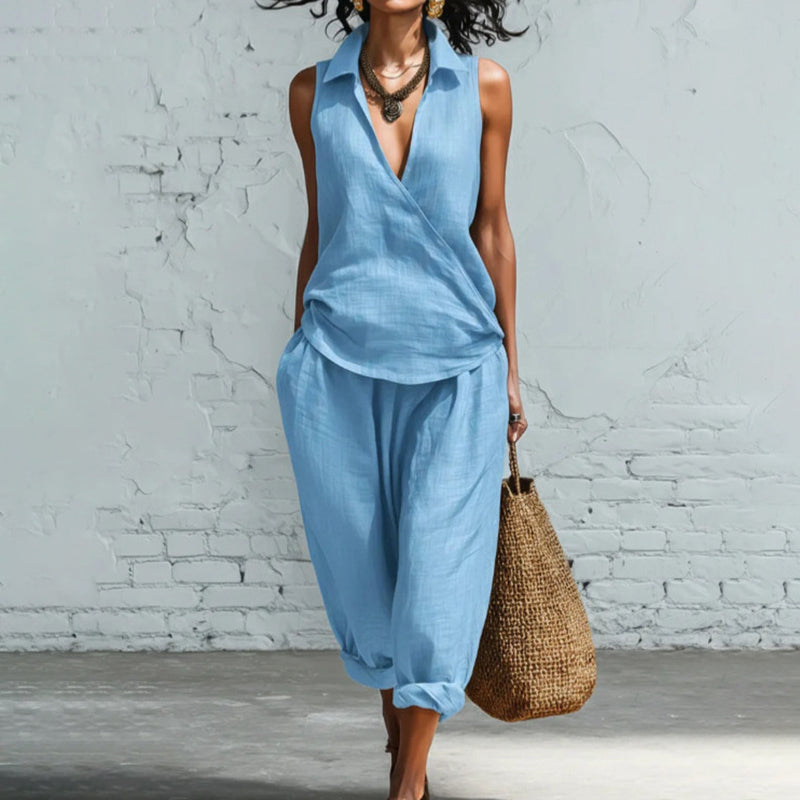 Cardydony Women's Simple Shirt And Wide-leg Pants Two-piece Set