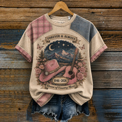 Cardydony Women's Vintage Forever Art Print Short Sleeve Round‑neck T-shirt