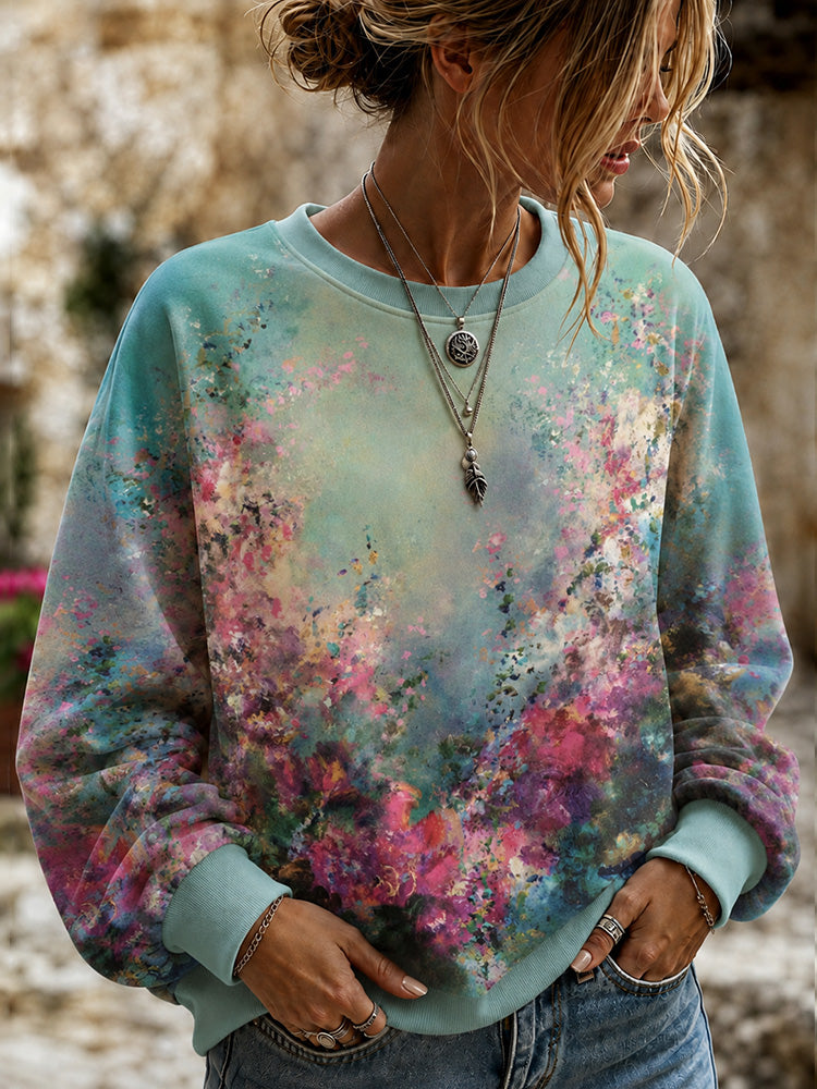 Cardydony Women's Vintage Abstract Floral Art Print Casual Long Sleeve Sweatshirt