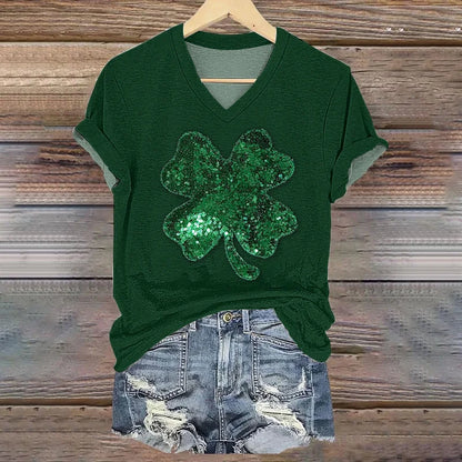 Cardydony Women'S St. Patrick'S Day Sequined Shamrock Art T Shirt