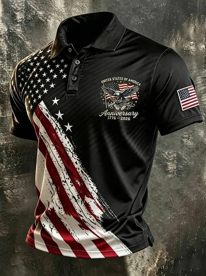 Cardydony Men's Retro Usa Anniversary Print Polo Shirt