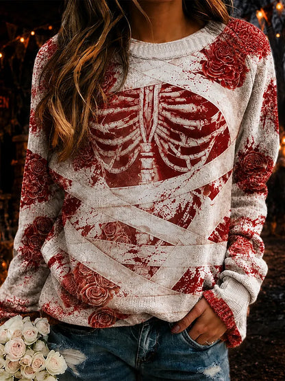 Cardydony Women's Halloween Human Anatomy Art Casual Crewneck Sweater