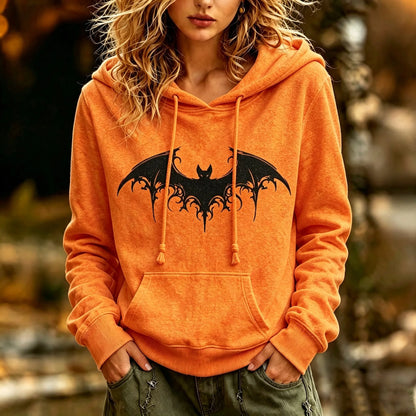 Cardydony Women's Retro Halloween Style Bat Print Hoodie
